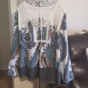 Daniel Rainn Paisley and Lace Blouse Long Sleeve Size: XL
